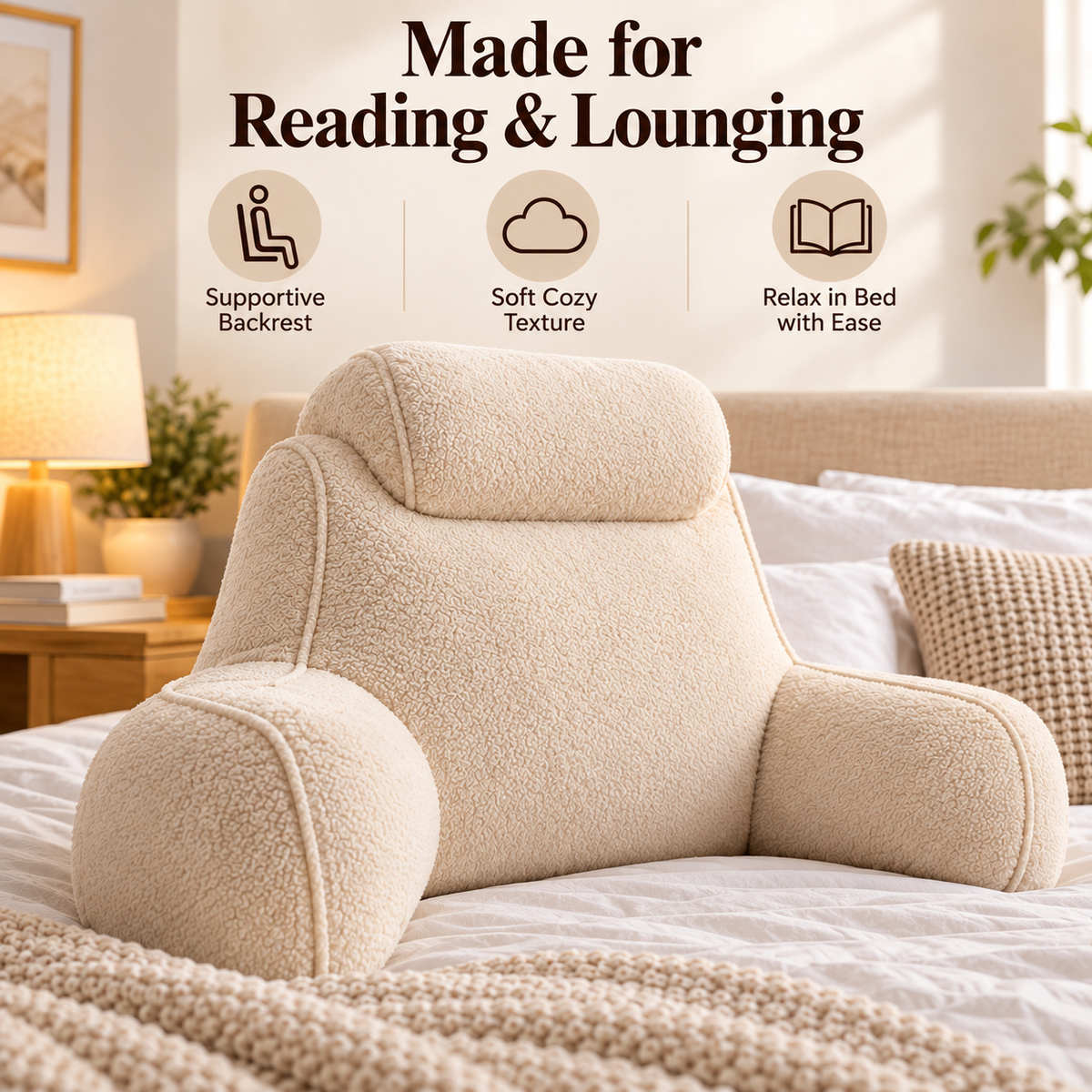 🌙✨ SWELIP Soft Bedside Reading Pillow | Supportive Backrest Cushion with Armrests | Comfortable for Reading, Relaxing & Lounging in Bed