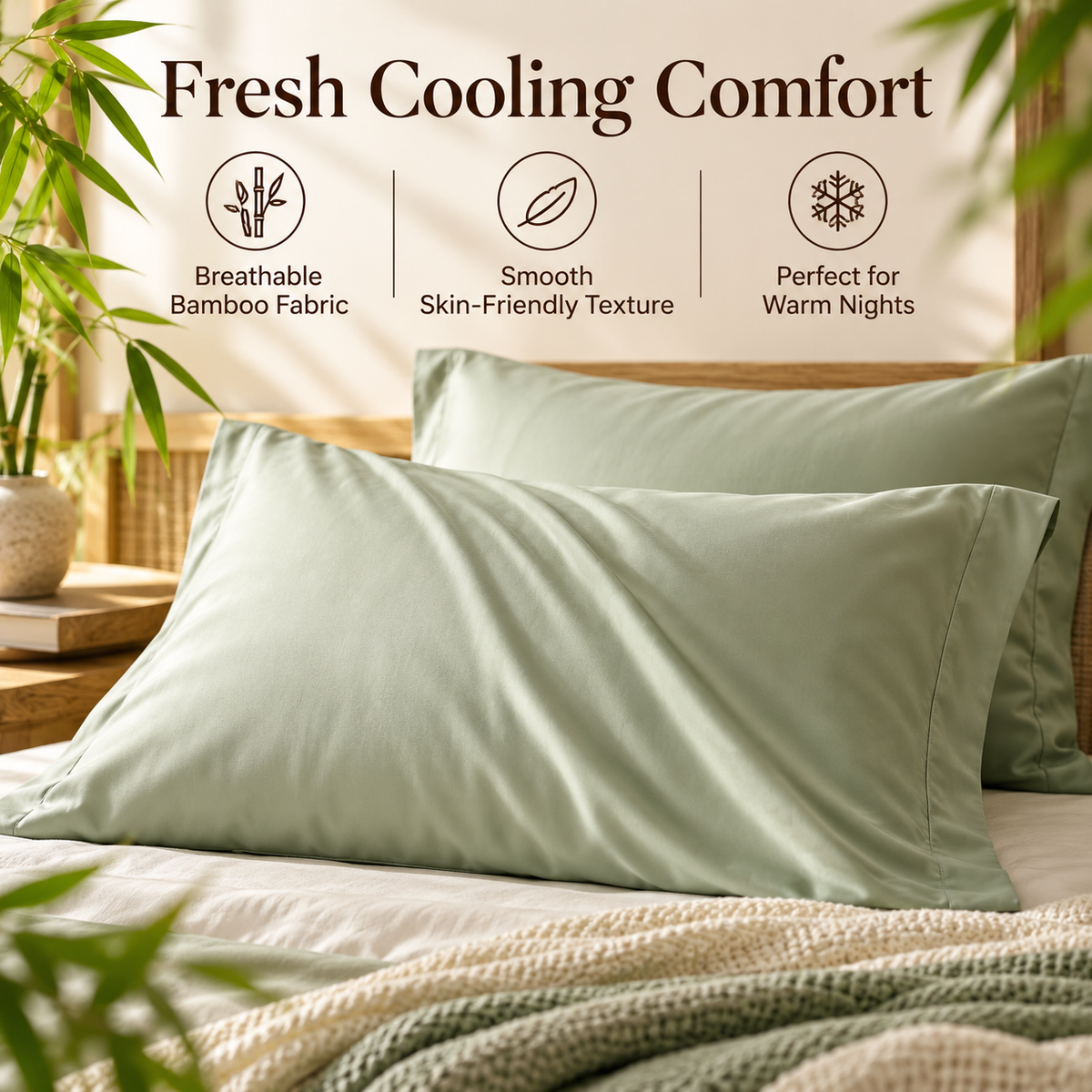 🌿✨ SWELIP Cooling Bamboo Pillowcase Set | Soft Breathable Pillow Covers | Smooth Skin-Friendly Fabric | Comfortable Sleep for Warm Nights
