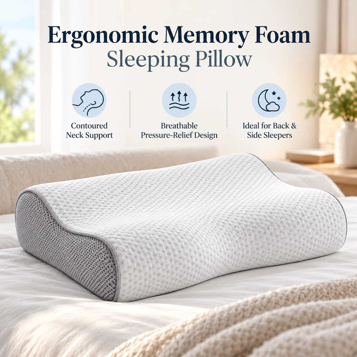 🛏️✨ SWELIP Ergonomic Memory Foam Sleeping Pillow | Contoured Neck Support for Comfortable Sleep | Breathable Pressure-Relief Design | Ideal for Back & Side Sleepers
