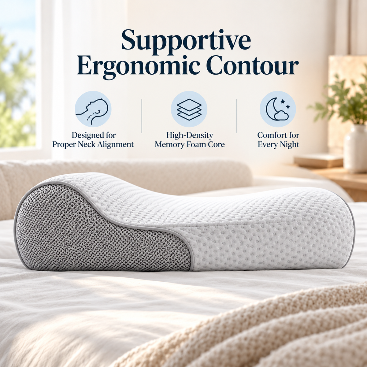 🛏️✨ SWELIP Ergonomic Memory Foam Sleeping Pillow | Contoured Neck Support for Comfortable Sleep | Breathable Pressure-Relief Design | Ideal for Back & Side Sleepers