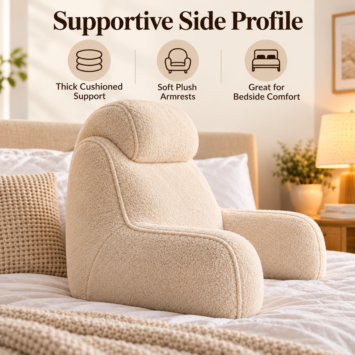🌙✨ SWELIP Soft Bedside Reading Pillow | Supportive Backrest Cushion with Armrests | Comfortable for Reading, Relaxing & Lounging in Bed
