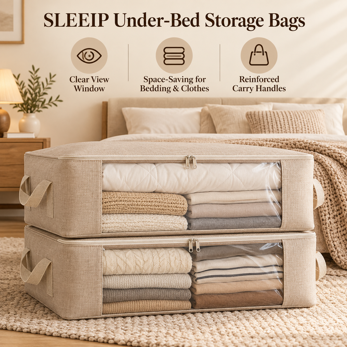 🧺✨ SWELIP Under-Bed Storage Bags with Clear Windows | Space-Saving Storage for Bedding & Clothes | Reinforced Handles | Easy-View Organizer
