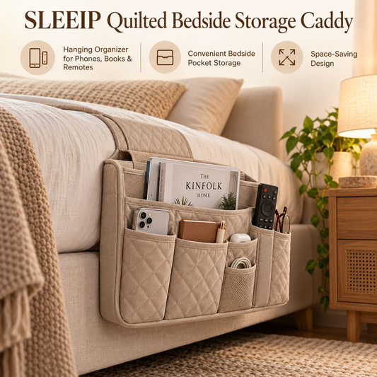 🛌✨ SWELIP Quilted Bedside Storage Caddy | Hanging Organizer for Phones, Books & Remotes | Convenient Bedside Pocket Storage | Space-Saving Design