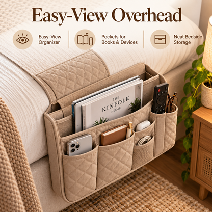 🛌✨ SWELIP Quilted Bedside Storage Caddy | Hanging Organizer for Phones, Books & Remotes | Convenient Bedside Pocket Storage | Space-Saving Design