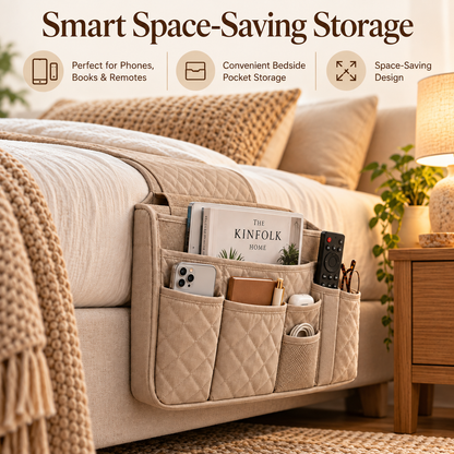 🛌✨ SWELIP Quilted Bedside Storage Caddy | Hanging Organizer for Phones, Books & Remotes | Convenient Bedside Pocket Storage | Space-Saving Design