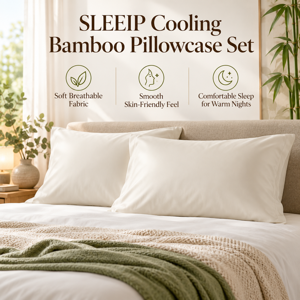 🌿✨ SWELIP Cooling Bamboo Pillowcase Set | Soft Breathable Pillow Covers | Smooth Skin-Friendly Fabric | Comfortable Sleep for Warm Nights