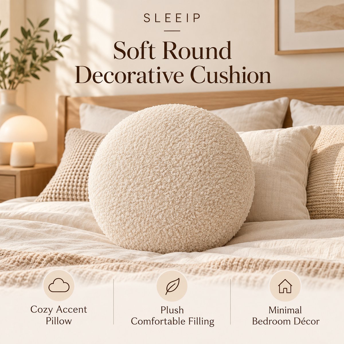 🧸✨ SWELIP Soft Round Decorative Cushion | Cozy Accent Pillow for Bed, Chair & Sofa | Plush Comfortable Filling | Minimal Bedroom Décor