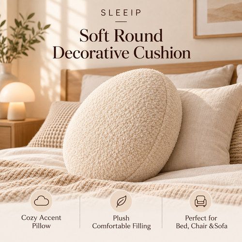 🧸✨ SWELIP Soft Round Decorative Cushion | Cozy Accent Pillow for Bed, Chair & Sofa | Plush Comfortable Filling | Minimal Bedroom Décor
