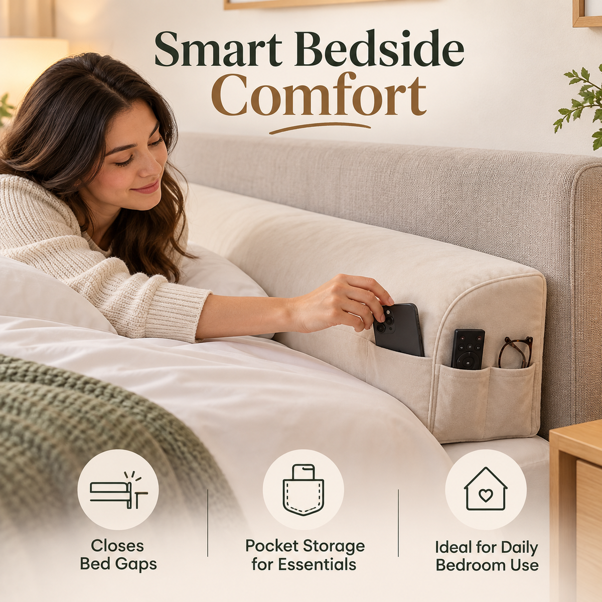 🛏️✨ SWELIP Mattress Gap Filler Pillow | Close Bed & Headboard Gaps | Soft Supportive Wedge Design | Convenient Side Pocket Storage
