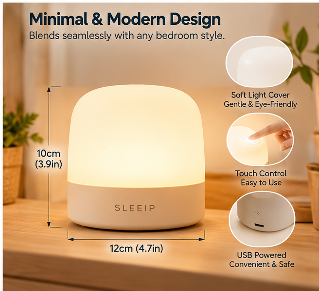 🌙✨ SWELIP Bedside Night Light with Touch Control | Soft Warm Ambient Lighting | Adjustable Brightness for Nighttime Use | Minimal Bedroom Design